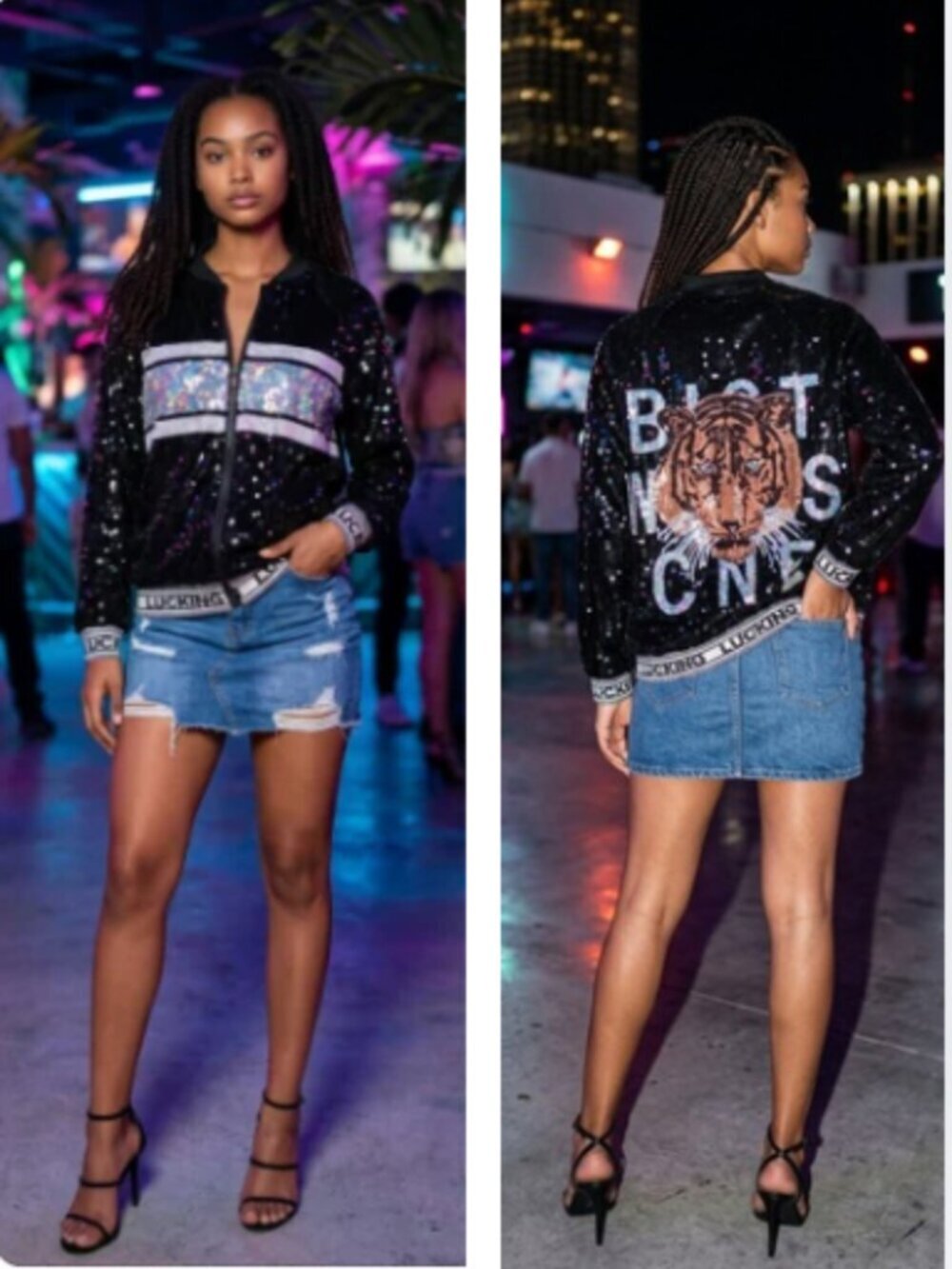 RARE Tiger Sequin Black Bomber Club Jacket, M/L